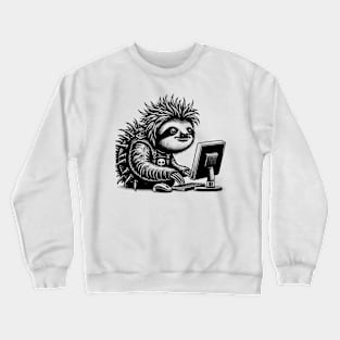 Punk Rock Goth Sloth on Computer Vintage Style Crewneck Sweatshirt